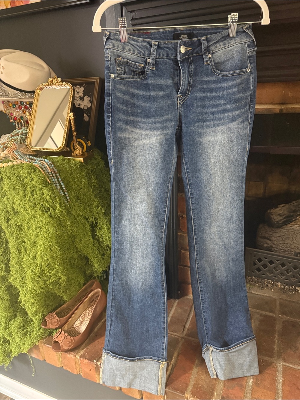 True Religion Women's Mid-Blue Bootcut Jeans with Cuffed Hem